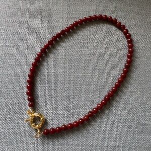 Red Beaded Necklace with Gold Clasp